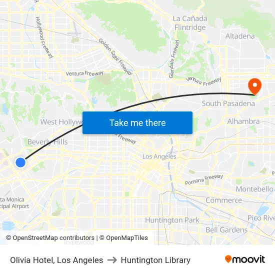 Olivia Hotel, Los Angeles to Huntington Library map