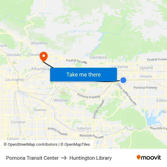 Pomona Transit Center to Huntington Library map
