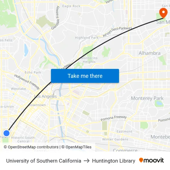 University Of Southern California to Huntington Library map