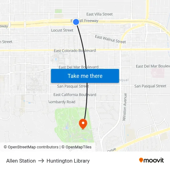 Allen Station to Huntington Library map
