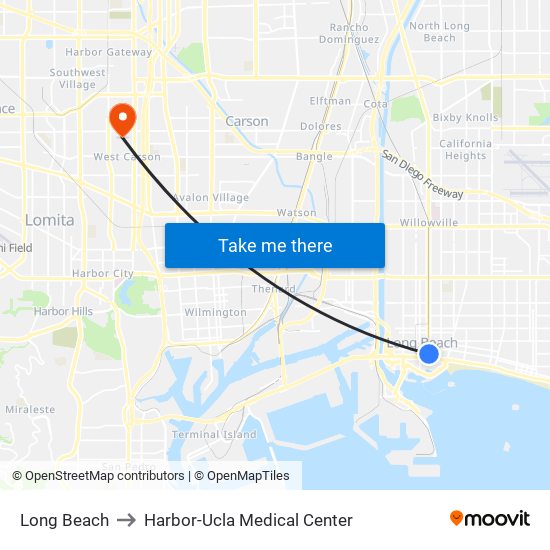 Long Beach to Harbor-Ucla Medical Center map