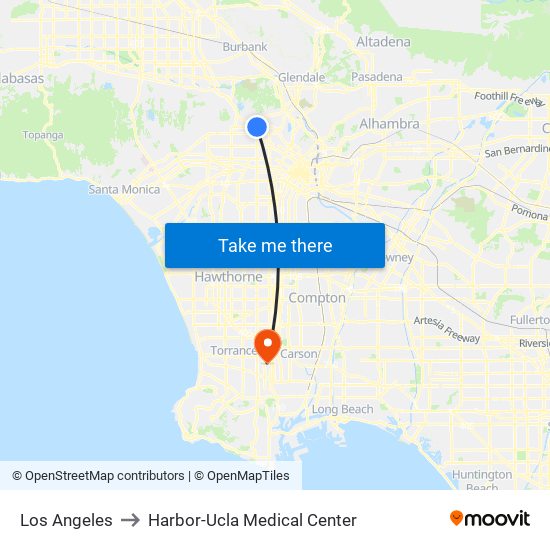 Los Angeles to Harbor-Ucla Medical Center map