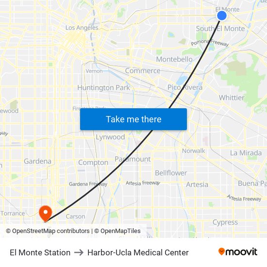 El Monte Station to Harbor-Ucla Medical Center map