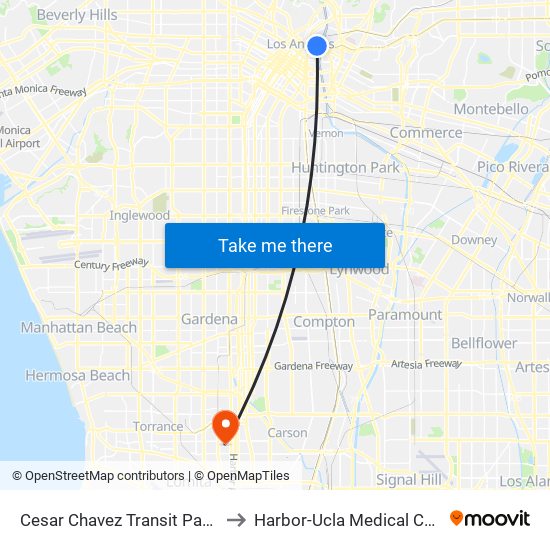 Cesar Chavez Transit Pavilion to Harbor-Ucla Medical Center map