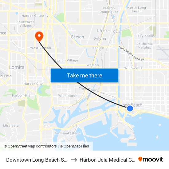 Downtown Long Beach Station to Harbor-Ucla Medical Center map