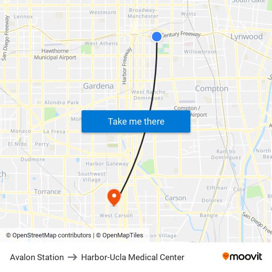 Avalon Station to Harbor-Ucla Medical Center map