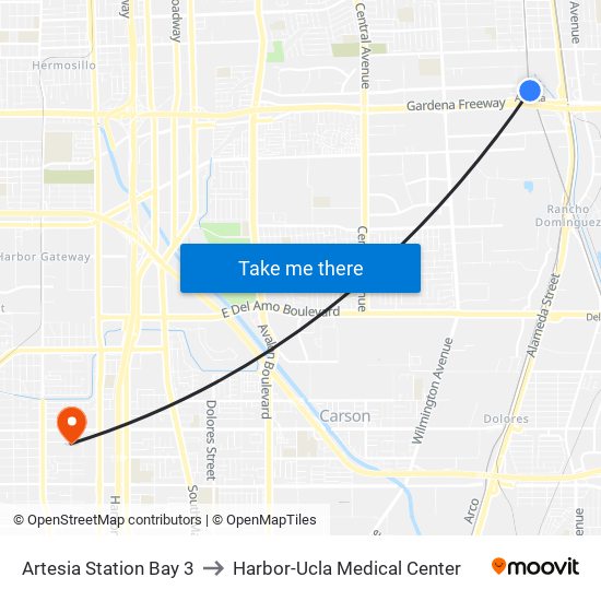 Artesia Station Bay 3 to Harbor-Ucla Medical Center map