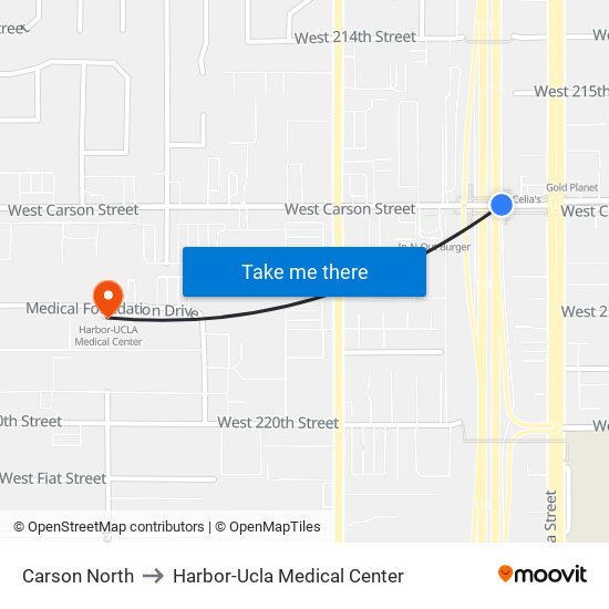 Carson North to Harbor-Ucla Medical Center map