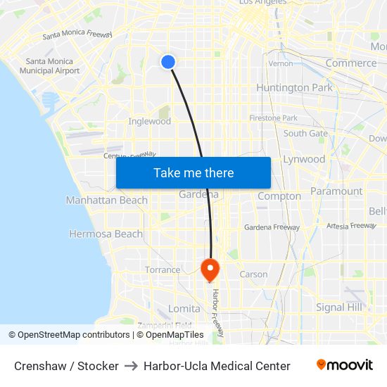 Crenshaw / Stocker to Harbor-Ucla Medical Center map