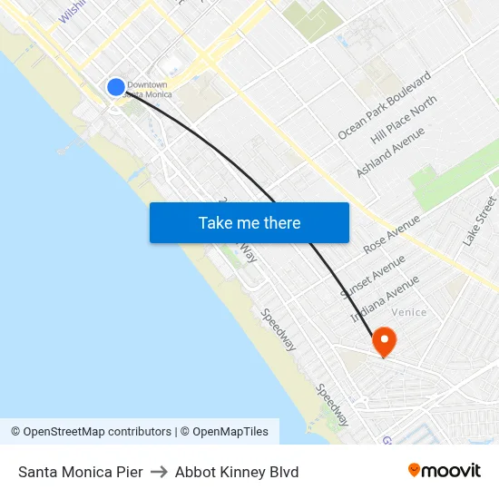 Santa Monica Pier to Abbot Kinney Blvd map