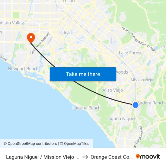 Laguna Niguel / Mission Viejo Station to Orange Coast College map