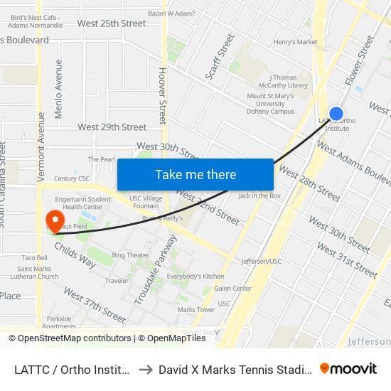 LATTC / Ortho Institute to David X Marks Tennis Stadium map