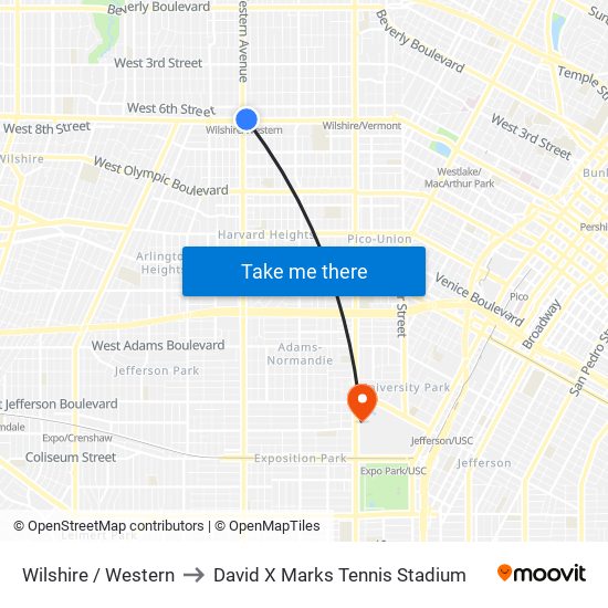 Wilshire / Western to David X Marks Tennis Stadium map