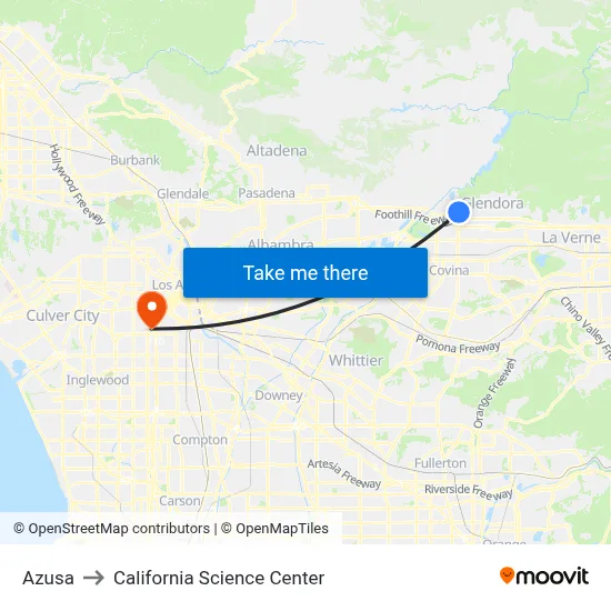 Azusa to California Science Center map