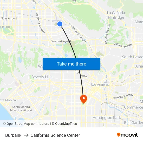 Burbank to California Science Center map