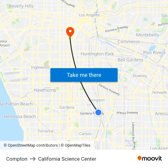 Compton to California Science Center map