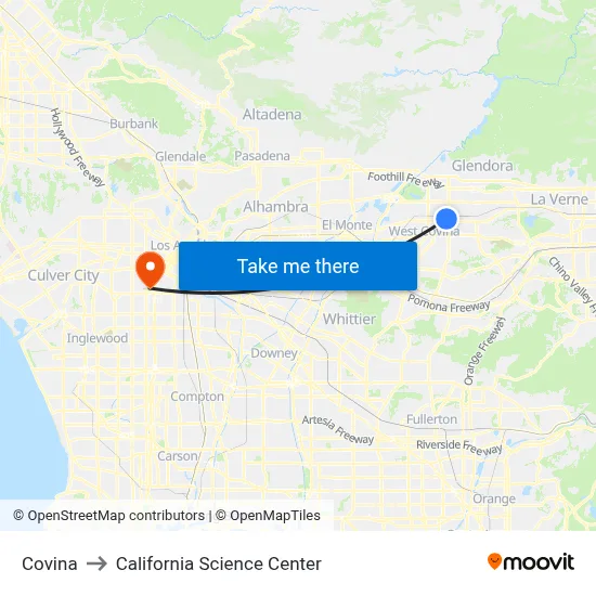 Covina to California Science Center map