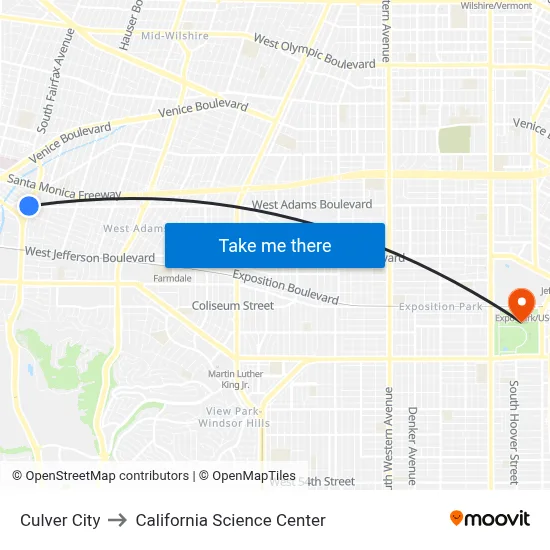 Culver City to California Science Center map