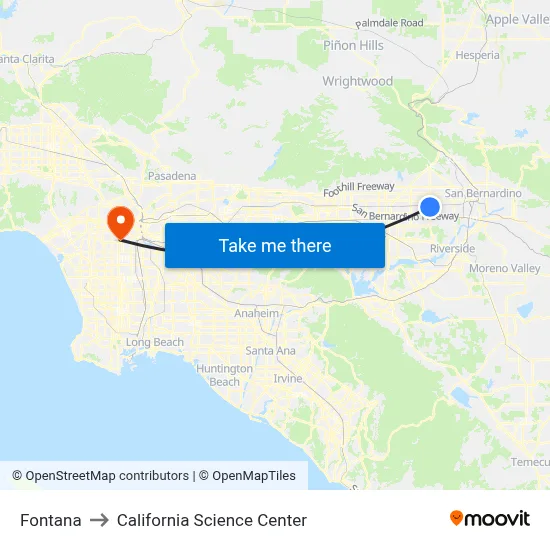 Fontana to California Science Center map