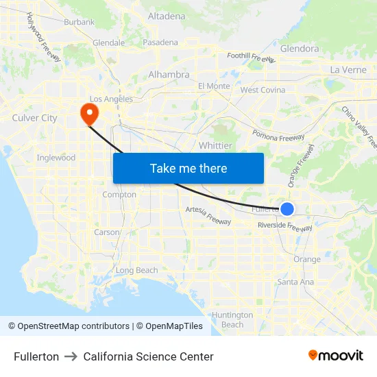 Fullerton to California Science Center map