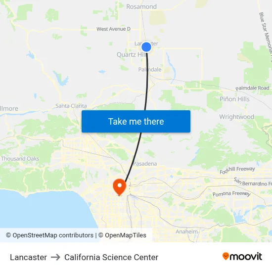 Lancaster to California Science Center map