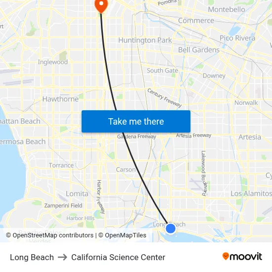 Long Beach to California Science Center map