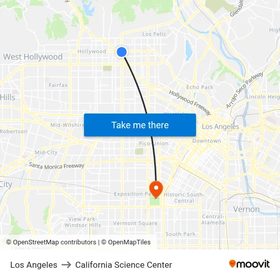 Los Angeles to California Science Center map
