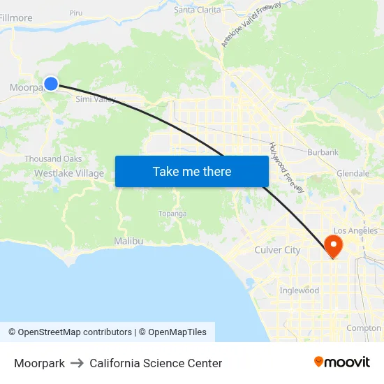 Moorpark to California Science Center map