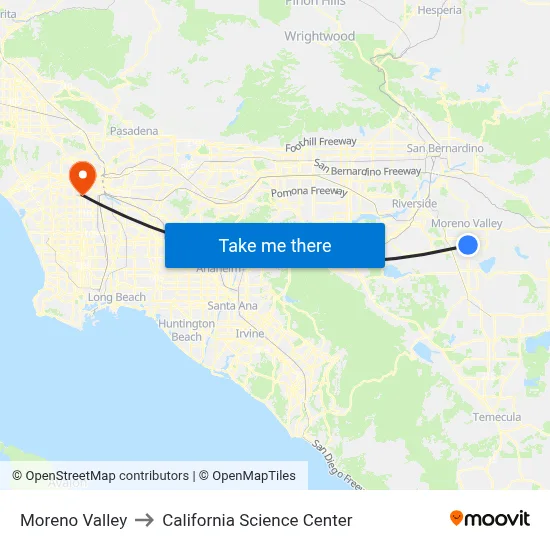 Moreno Valley to California Science Center map