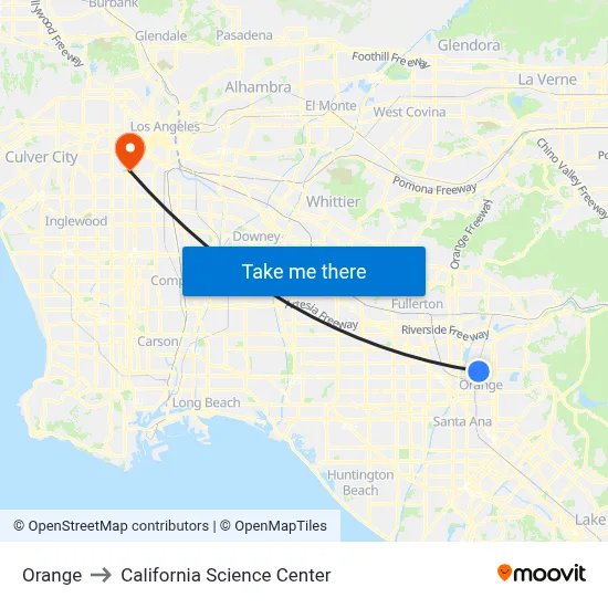Orange to California Science Center map