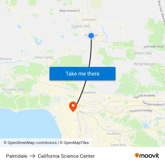 Palmdale to California Science Center map