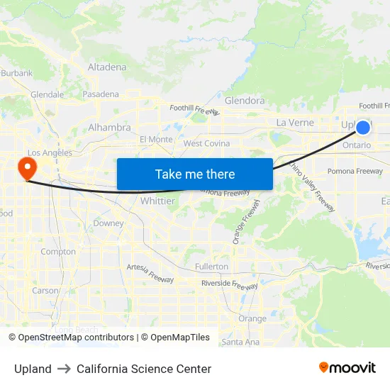 Upland to California Science Center map