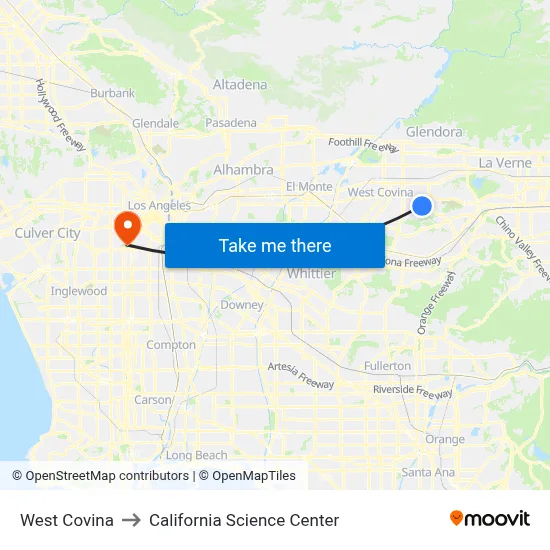 West Covina to California Science Center map