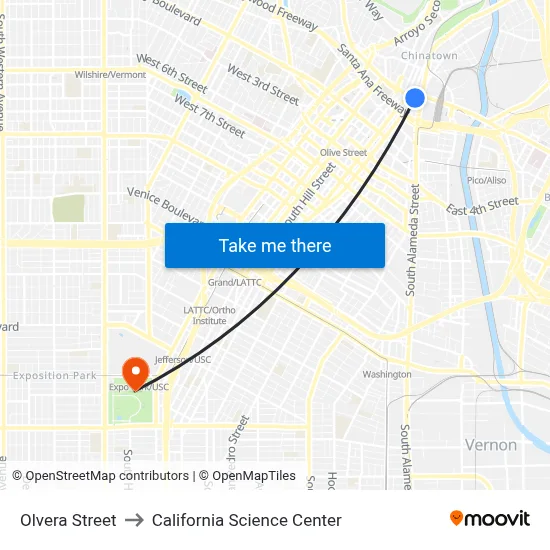 Olvera Street to California Science Center map