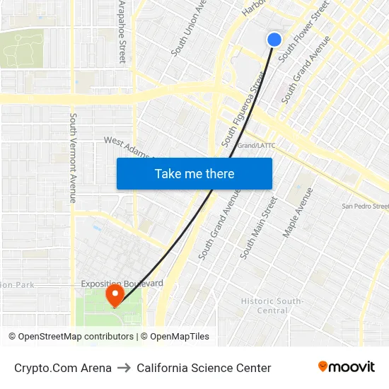 Crypto.Com Arena to California Science Center map