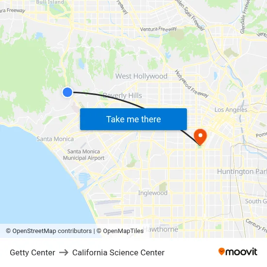 Getty Center to California Science Center map