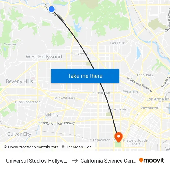 Universal Studios Hollywood to California Science Center map