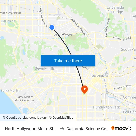 North Hollywood Metro Station to California Science Center map