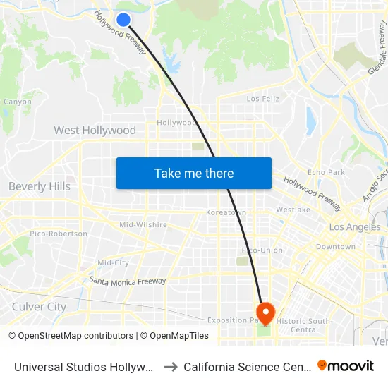 Universal Studios Hollywood to California Science Center map