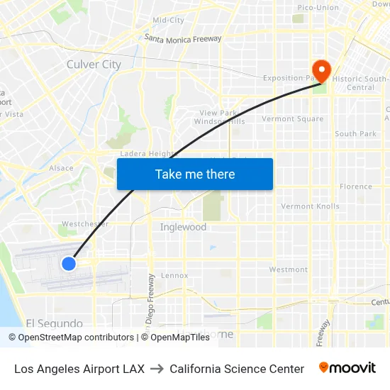 Los Angeles Airport LAX to California Science Center map