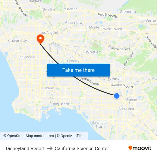 Disneyland Resort to California Science Center map