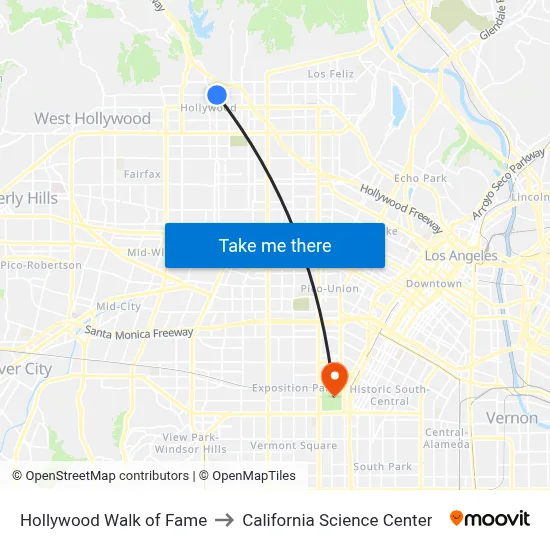 Hollywood Walk of Fame to California Science Center map