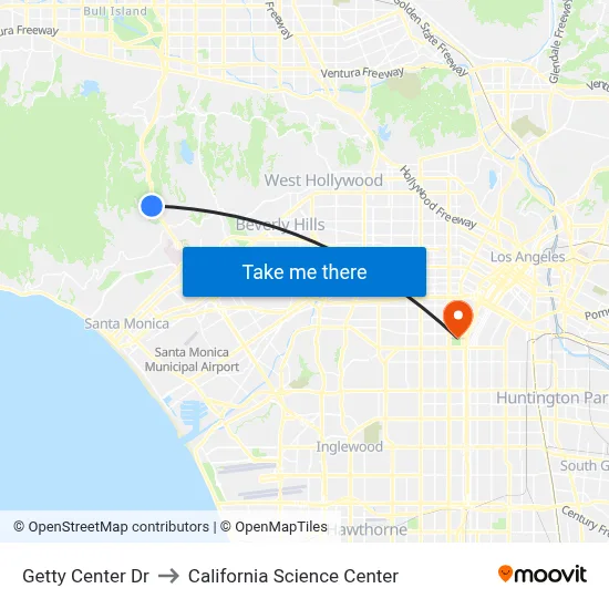 Getty Center Dr to California Science Center map