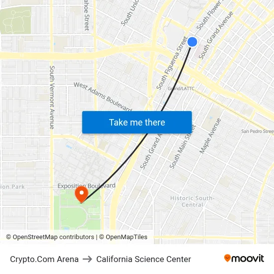 Crypto.Com Arena to California Science Center map