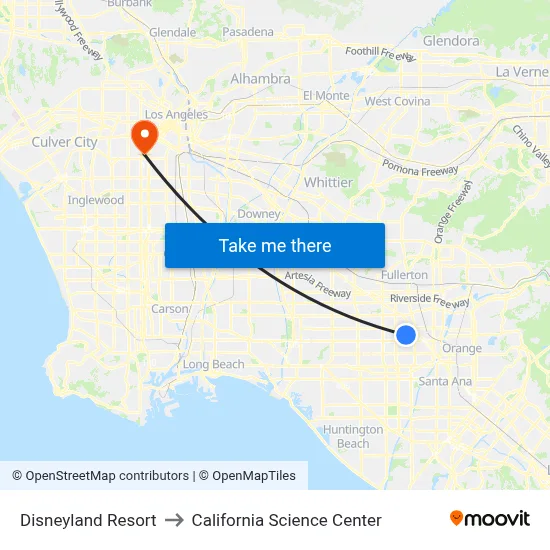Disneyland Resort to California Science Center map