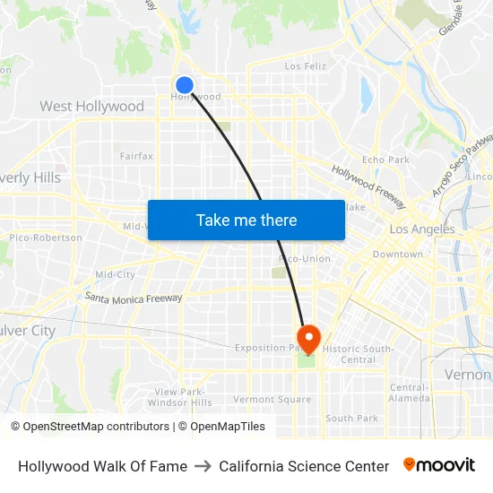 Hollywood Walk Of Fame to California Science Center map