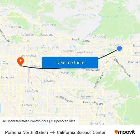 Pomona North Station to California Science Center map