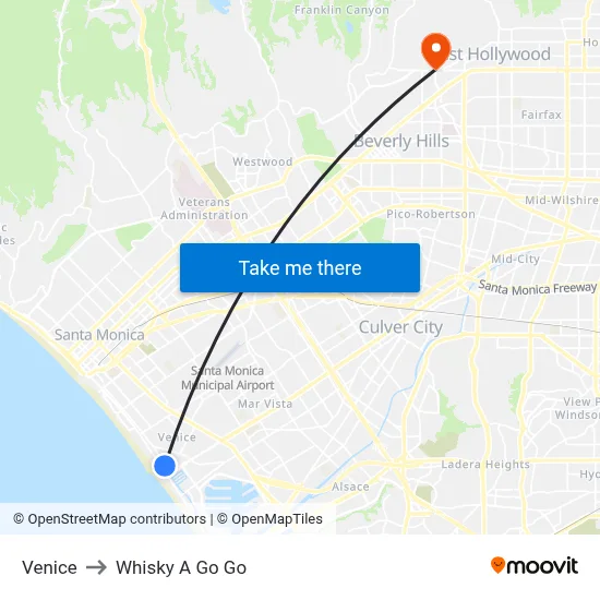 Venice to Whisky A Go Go map