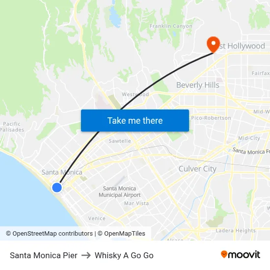 Santa Monica Pier to Whisky A Go Go map