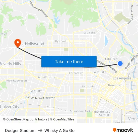 Dodger Stadium to Whisky A Go Go map